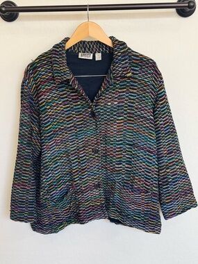 Vtv 90s Chico’s Design Silk Confetti Knit Jacket Shacket - Art to Wear - Size 3